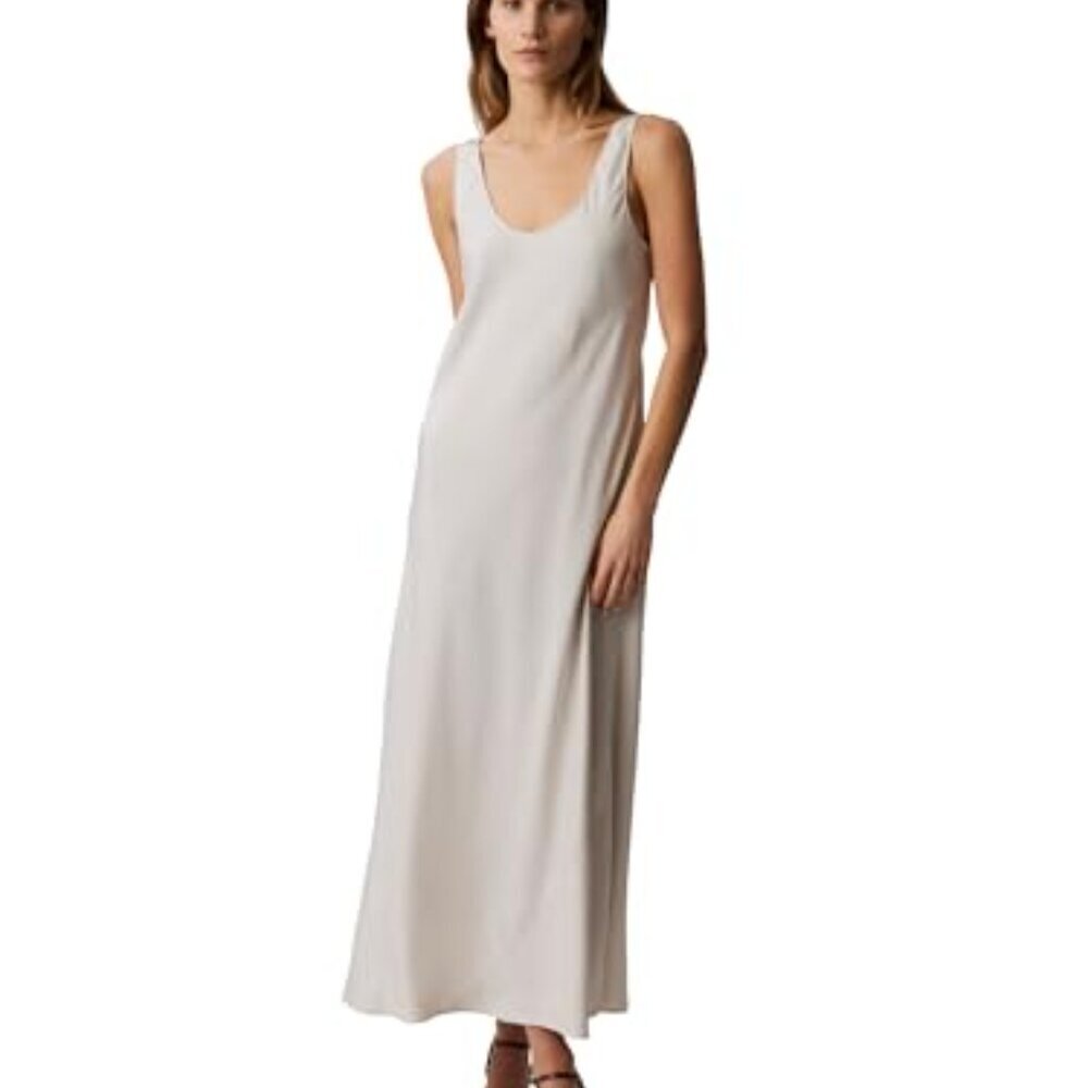 Viscose Twill Slip Dress Midi Length Elegant Minimal Chic Y2K Style - Picture 2 of 6